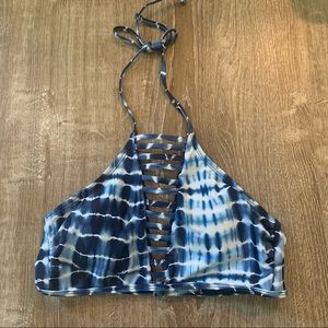 Tie dye blue halter style caged bikini top